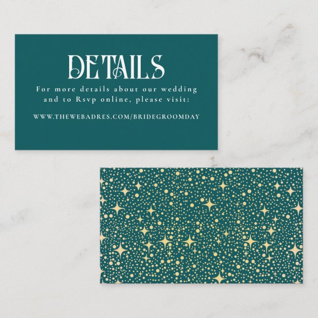 Stars Teal Wedding Wedding Details Enclosure Card (Front/Back)