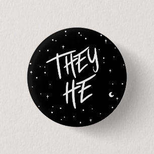 Stars They/He Pronouns  1 Inch Round Button