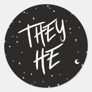 Stars They/He Pronouns  Classic Round Sticker