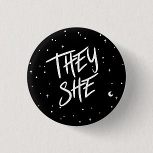 Stars They/She Pronouns 1 Inch Round Button