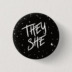 Stars They/She Pronouns  1 Inch Round Button