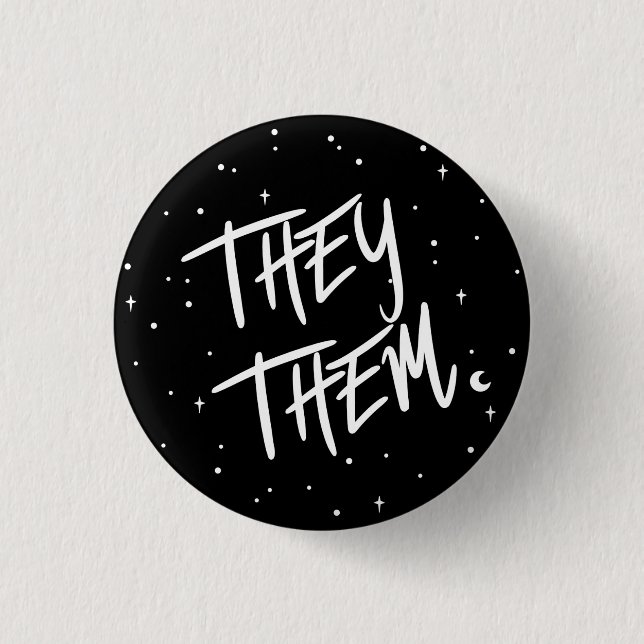 Stars They /Them Pronouns 1 Inch Round Button (Front)