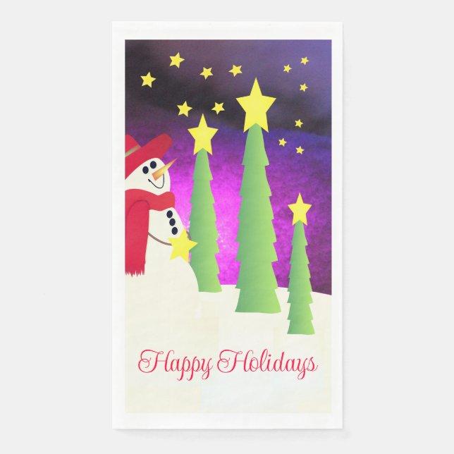 Stars Trees And Snowman Napkin (Front)