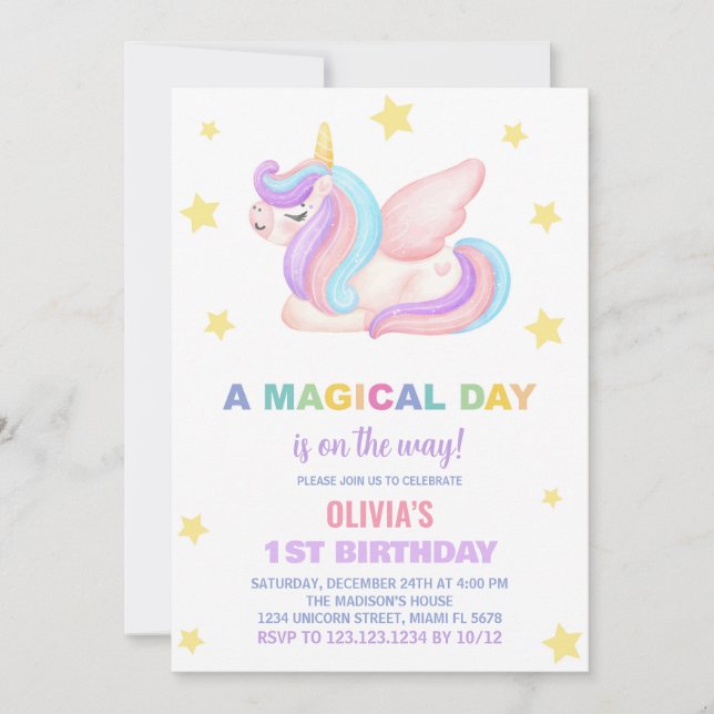 Stars Unicorn Birthday Invitations (Front)