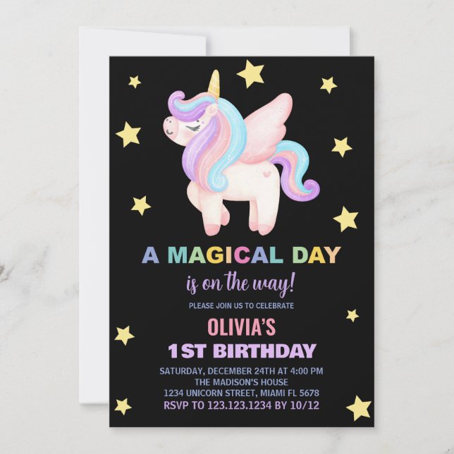 Stars Unicorn Birthday Invitations (Front)