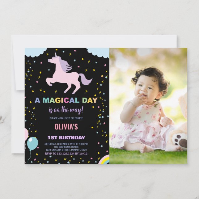Stars Unicorn Invitations d'anniversaire avec phot (Devant)