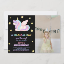 Stars Unicorn Invitations d'anniversaire avec phot