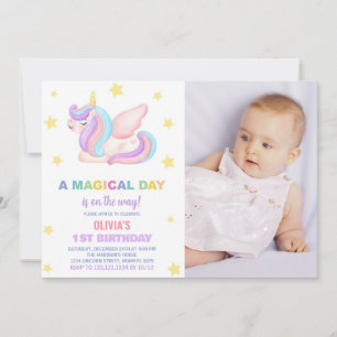 Stars Unicorn Invitations d'anniversaire avec phot