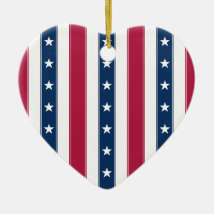 Stars & Vertical Stripes Personalized USA Heart Ceramic Ornament