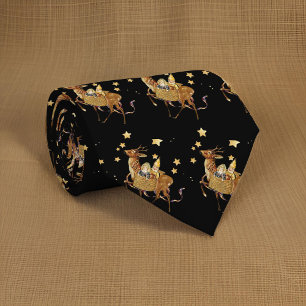 Stars Vintage Reindeer Sleigh Tie