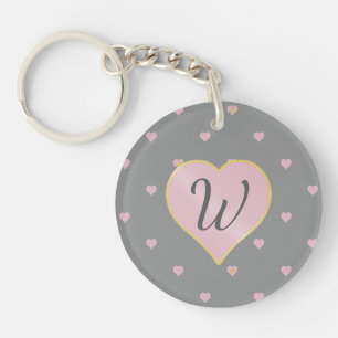Stars Within Hearts on Grey Acrylic Keychain