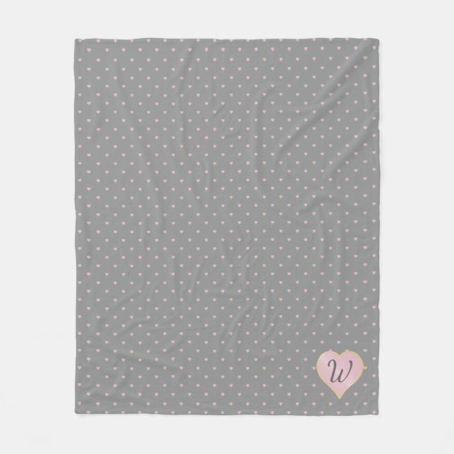 Stars Within Hearts on Grey Fleece Blanket (Front)