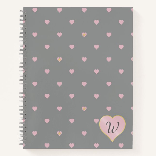 Stars Within Hearts on Grey Spiral Notebook (Front)