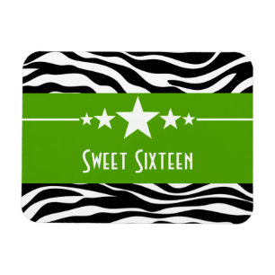 Stars Zebra Print Sweet 16 Magnet, Green Magnet
