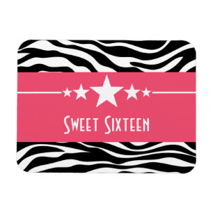 Stars Zebra Print Sweet 16 Magnet, Pink Magnet