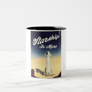 Starship to Mars vintage style space travel. Two-Tone Coffee Mug