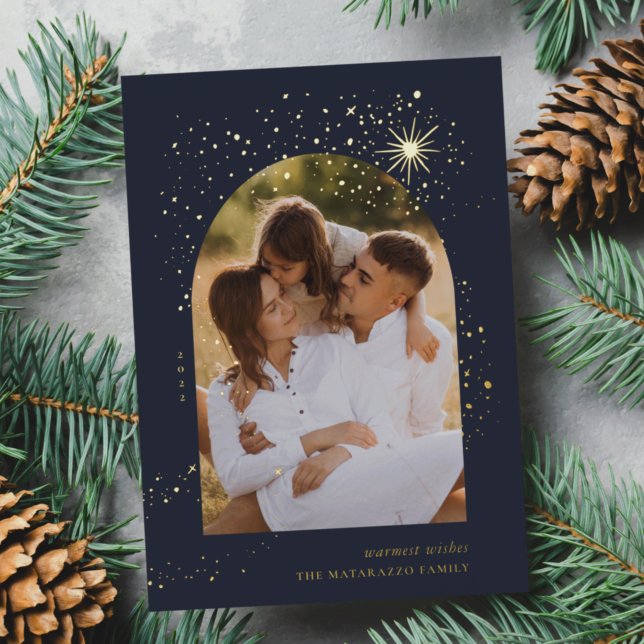 Starshower Arch Photo Foil Holiday Card (Creator Uploaded)
