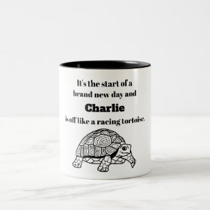 Start of a brand new day - tortoise - your name Two-Tone coffee mug