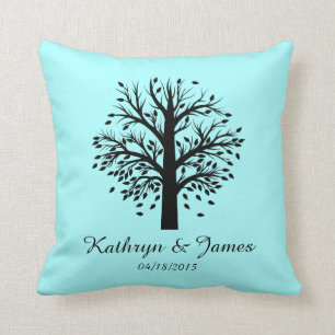 Start of New Family Tree, names/date; black/mint Throw Pillow