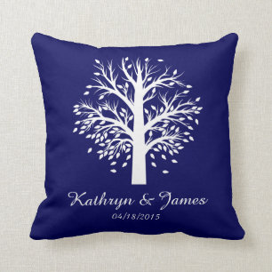 Start of New Family Tree, names/date; white/navy Throw Pillow