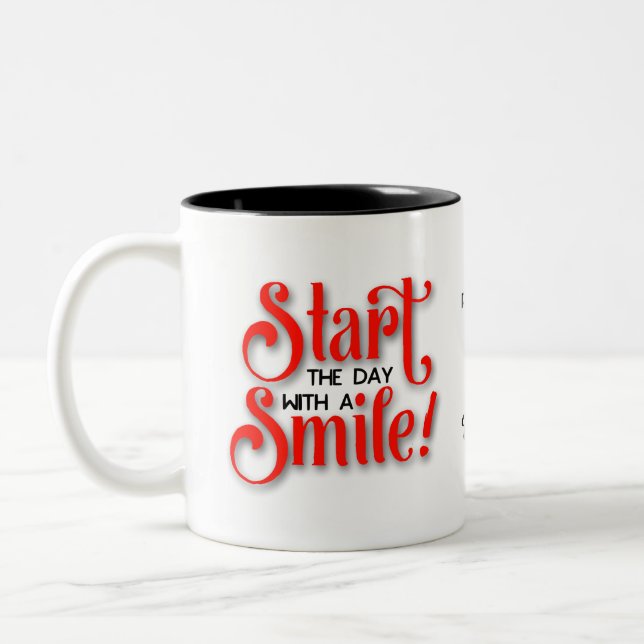 Start the Day With a Smile Personalize Two-Tone Coffee Mug (Left)