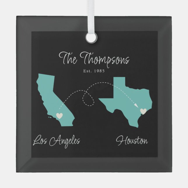 Start to State Family Move Glass Ornament (Front)