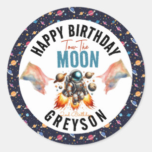  start tow the moon 2nd Birthday Space  Classic Round Sticker