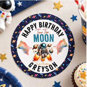  start tow the moon 2nd Birthday Space  Classic Round Sticker