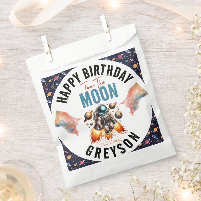  start tow the moon 2nd Birthday Space  Favour Bag (Clipped)