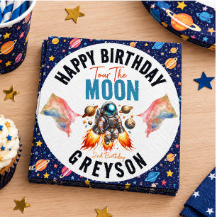 start tow the moon 2nd Birthday Space Napkin