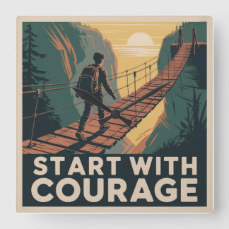 Start With Courage Square Wall Clock