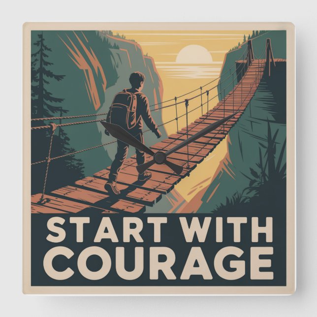 Start With Courage Square Wall Clock (Front)