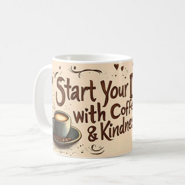 Start Your Day with Coffee & Kindness Quote Mug (Front Left)