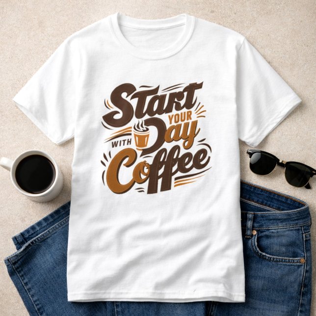 Start your day with coffee | white T-Shirt  (Creator Uploaded)