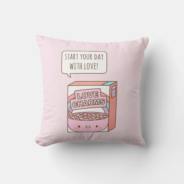Start Your Day with Love Breakfast Cereal Throw Pillow (Front)