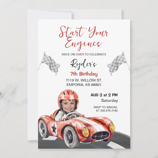 Start Your Engine Birthday Photo Invitation (Front)