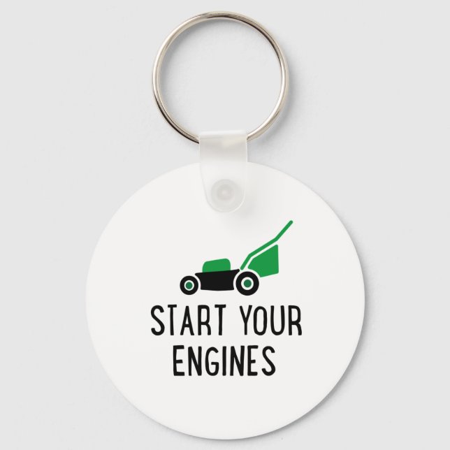 Start your Engines Lawn Mower Keychain (Front)