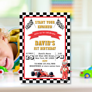 Start Your Engines Race Car 1st Birthday Party Invitation