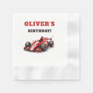 Start Your Engines! Red Race Car Birthday Napkin