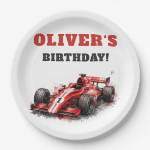 Start Your Engines! Red Race Car Birthday Paper Plate
