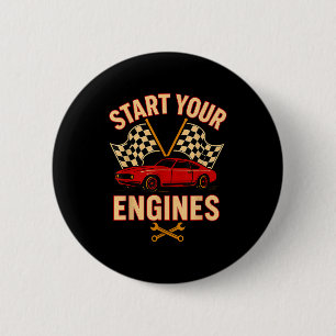Start Your Engines Vintage Mechanics Flag Race Car 2 Inch Round Button