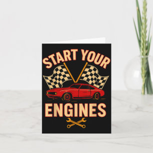 Start Your Engines Vintage Mechanics Flag Race Car Card