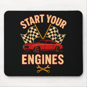 Start Your Engines Vintage Mechanics Flag Race Car Mouse Pad