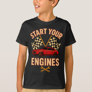 Start Your Engines Vintage Mechanics Flag Race Car T-Shirt