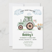 Start Your Tractor 1st Birthday Invitation