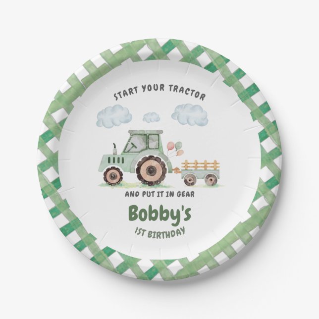 Start Your Tractor 1st Birthday Paper Plate (Front)
