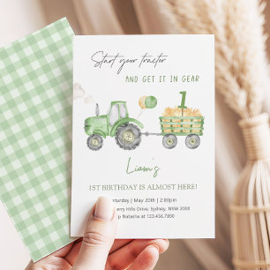 Start Your Tractor 1st Birthday Party Invitation