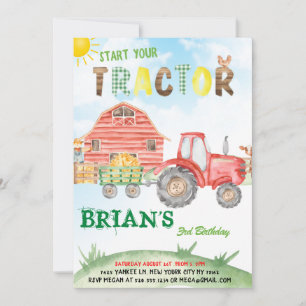 Start Your Tractor Birthday Invitation
