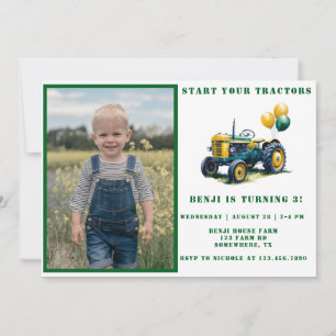 Start Your Tractor Photo Boy Birthday Bash Invitation