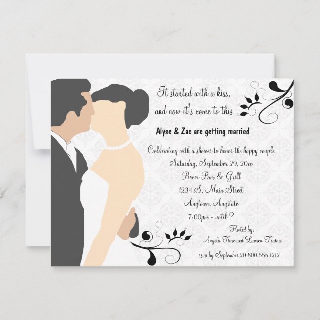 Started With A Kiss White Bridal Shower Invitation (Front)